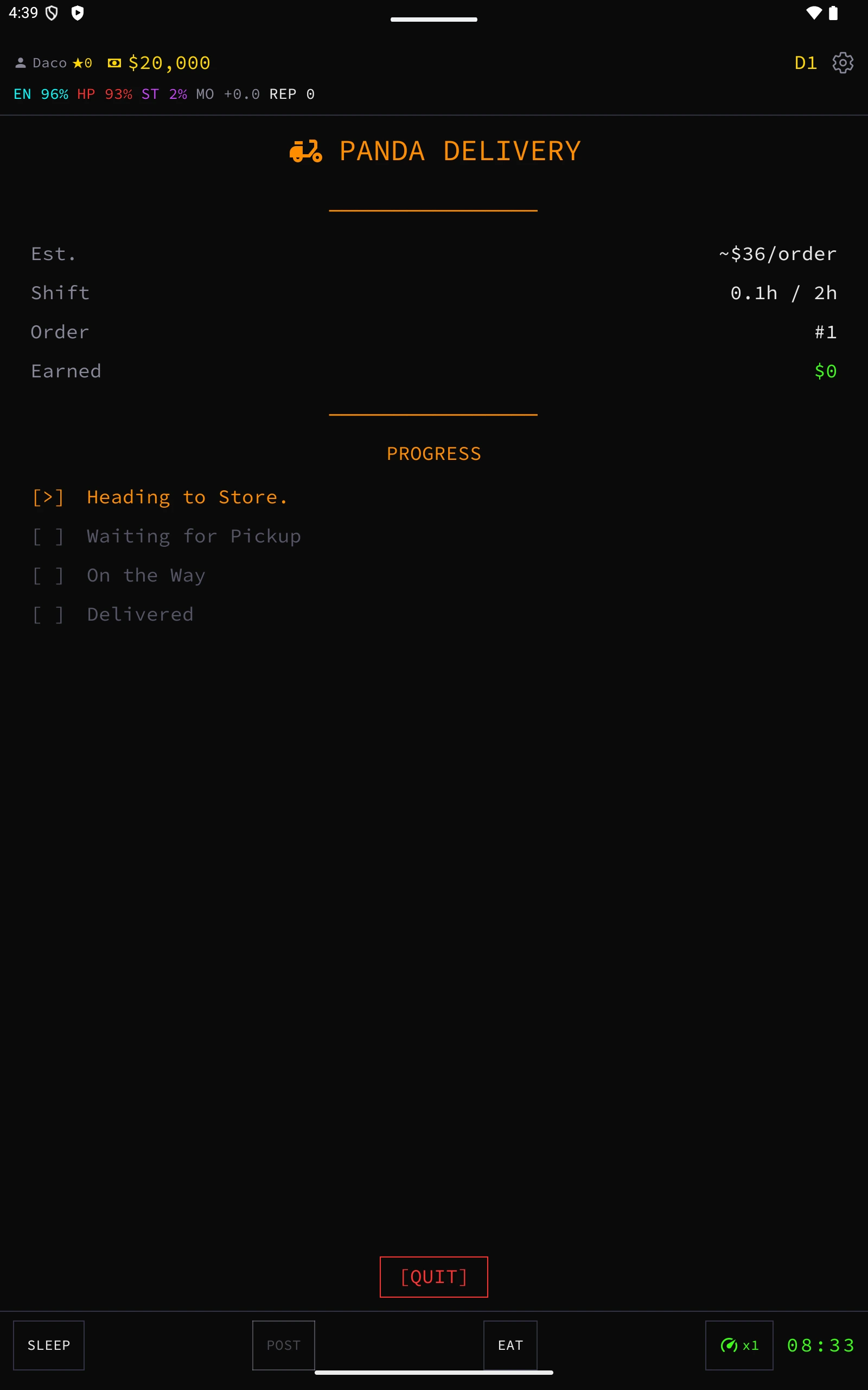 IndieSurvive delivery progress screen