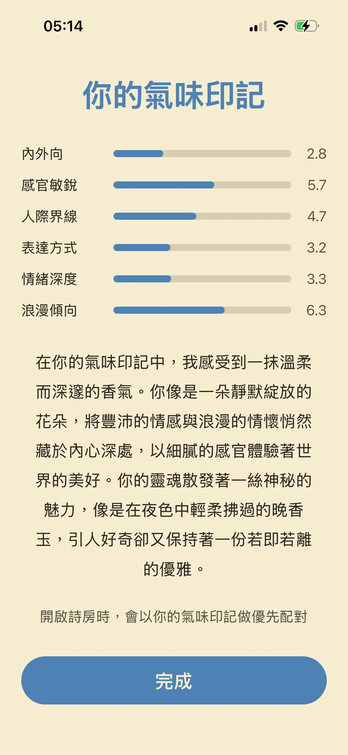 Poemeet 氣味印記結果畫面